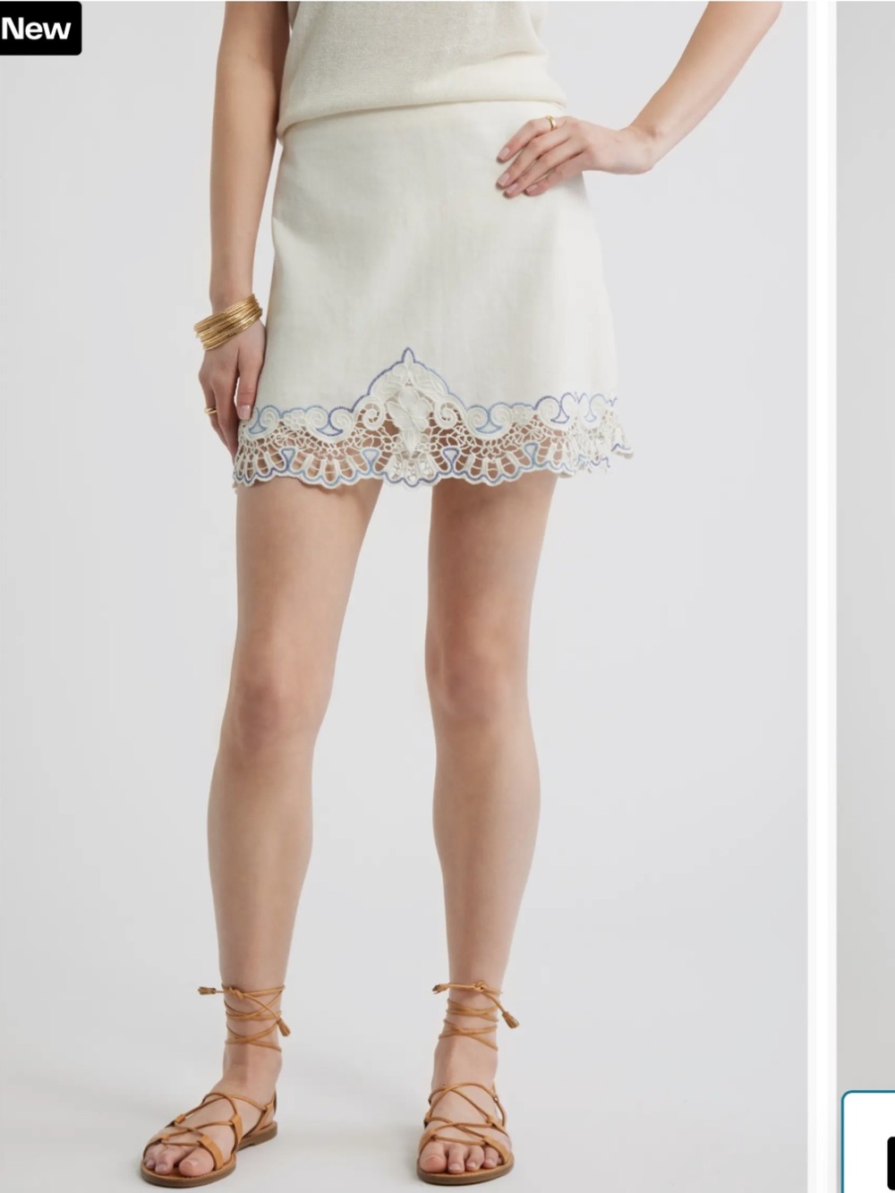 Treasure & Bond Cream Lace-Trim Linen-Blend Miniskirt